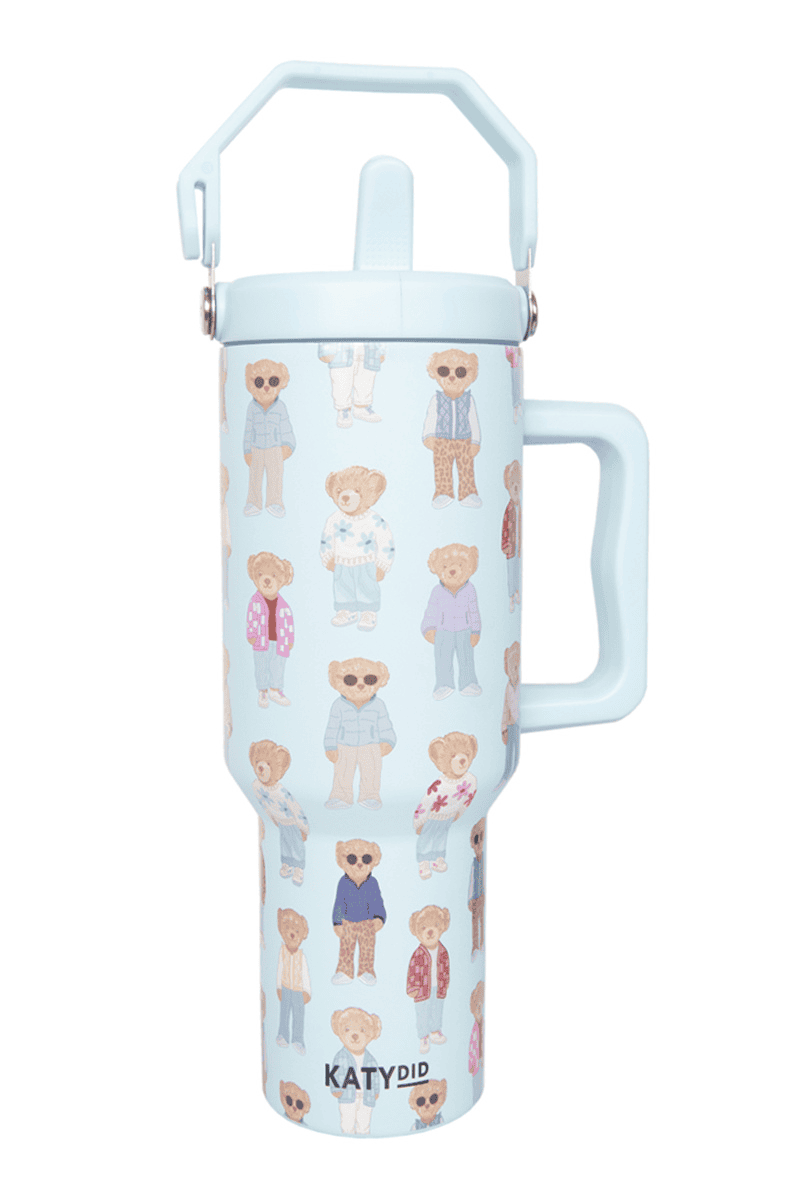 fall bears pattern 38 oz tumbler cup with handle and top carry handle
