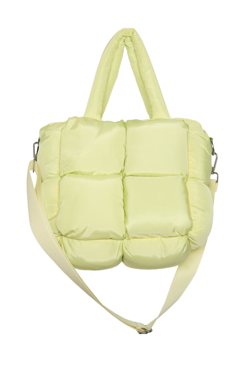 Lime yellow mini puffer tote bag for women
