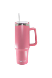 rose pink 40 oz tumbler cup with handle