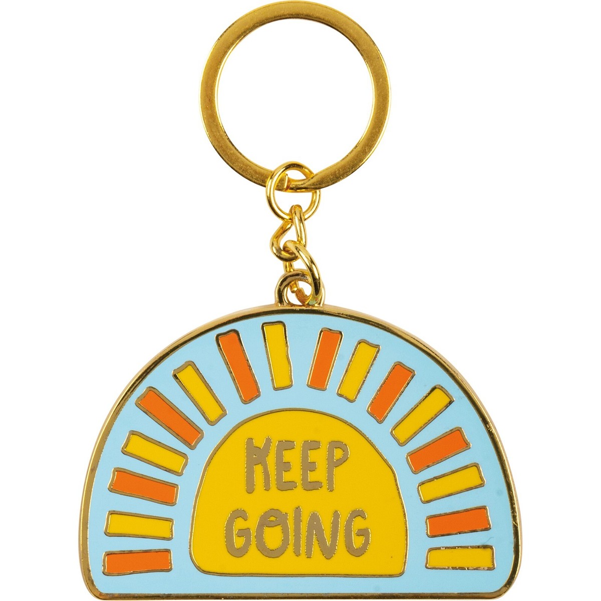 Keep Going inspirational keychain with whimsical illustrated art