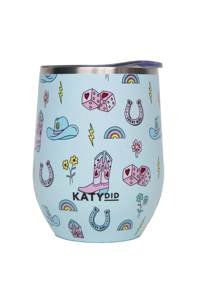 Lucky cowgirl western pattern wine tumbler cup