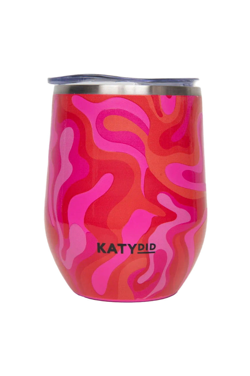 Hot pink retro swirl pattern wine tumbler cup