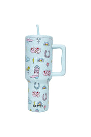 lucky cowgirl western pattern 38 oz tumbler cup with handle