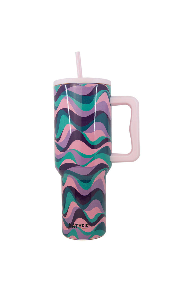pink purple green swirl 38 oz tumbler cup with handle