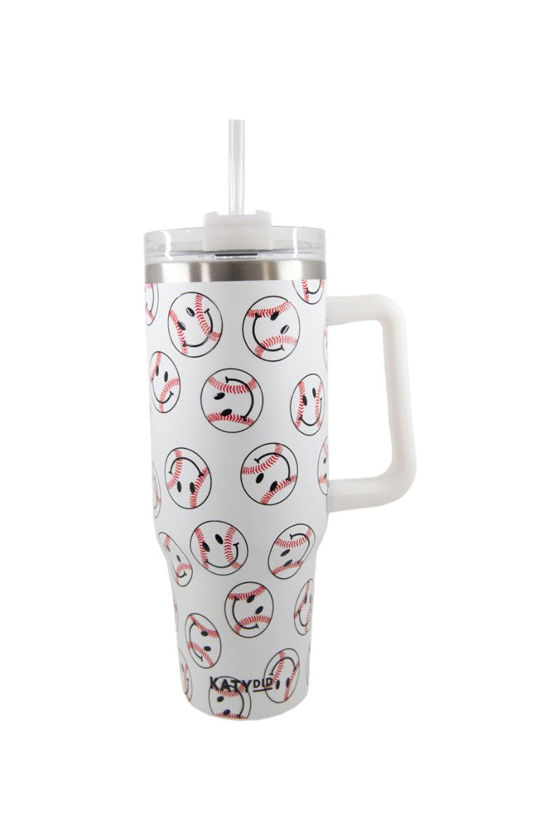 baseball happy faces 40 oz tumbler cup with handle