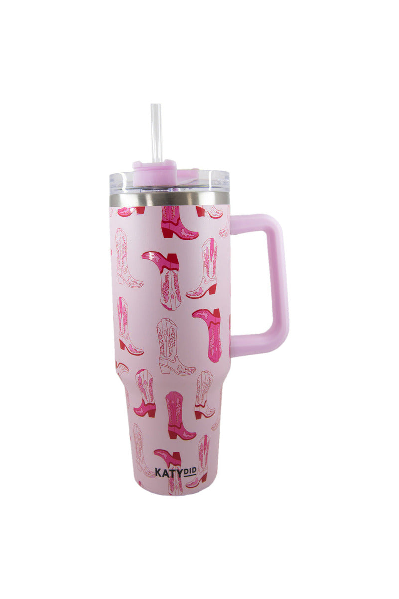 light pink western boots pattern 40 oz tumbler cup with handle