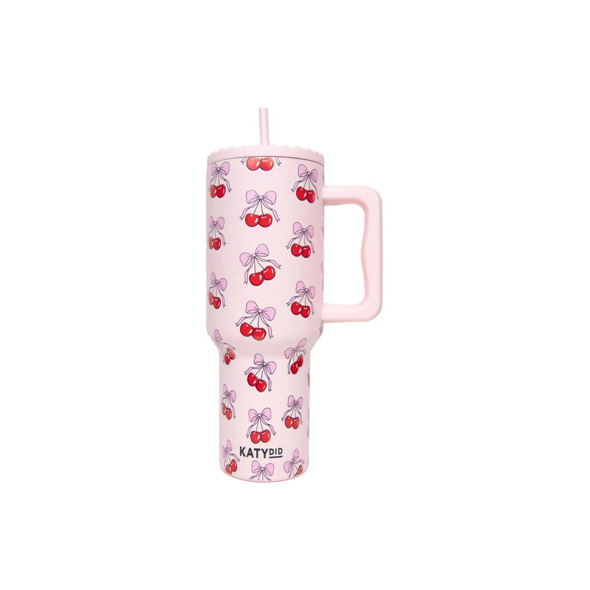 Cherry Bow Pattern 38 Oz Tumbler Cup With Handle