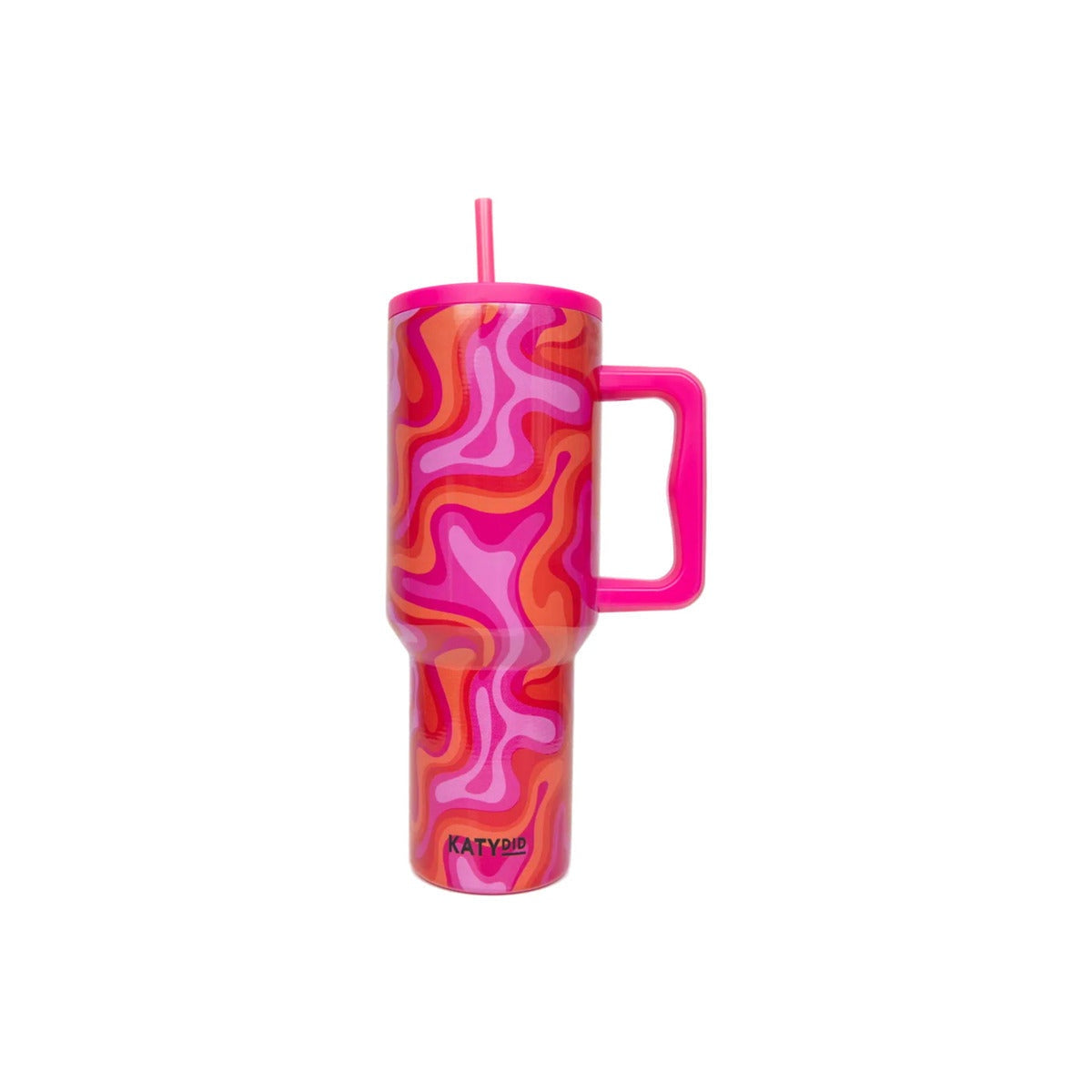 Hot Pink Retro Swirl Pattern 38 Oz Tumbler Cup With Handle