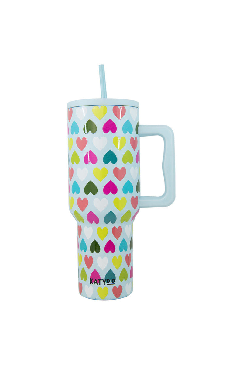 multicolored hearts mint 38 oz tumbler cup with handle