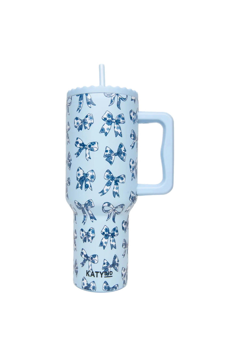 chinoiserie coquette bows 38 oz tumbler cup with handle