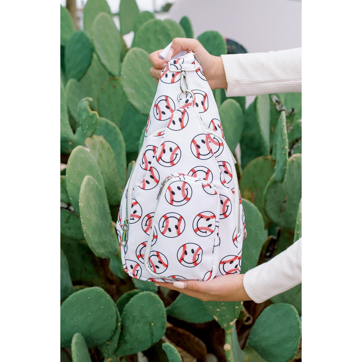 Baseball Happy Face Sling Bag / Cross Body Bag