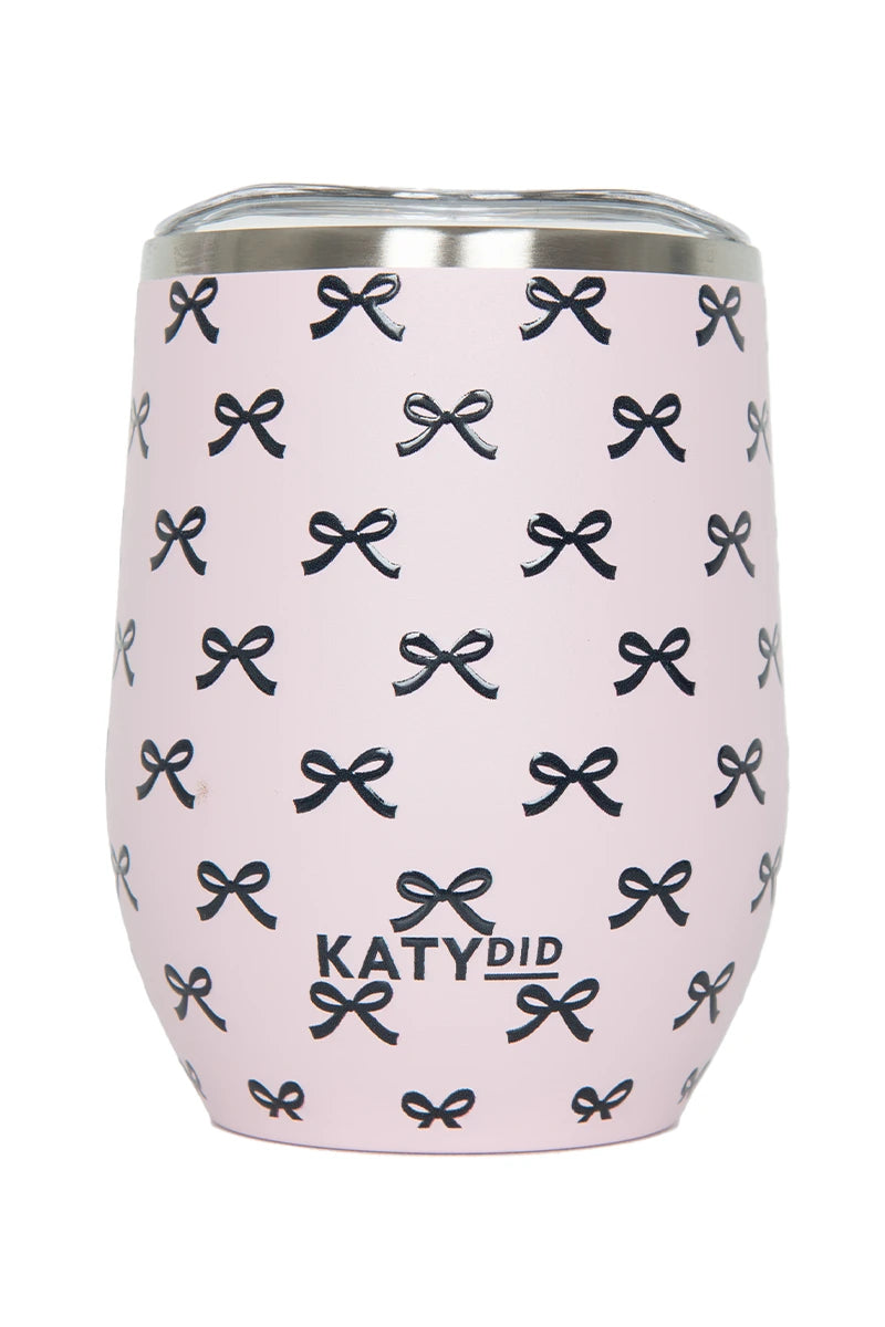 Black and pink mini bows pattern wine tumbler cup
