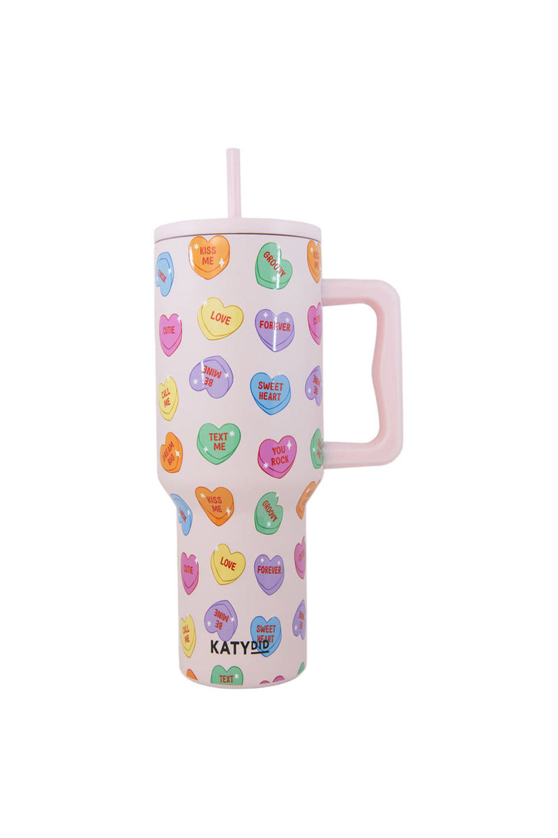 candy heart valentine's 38 oz tumbler cup with handle